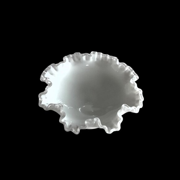 Vintage Fenton Silver Crest Milk Glass Ruffled Top Footed Pedestal Candy Dish - Picture 4 of 4